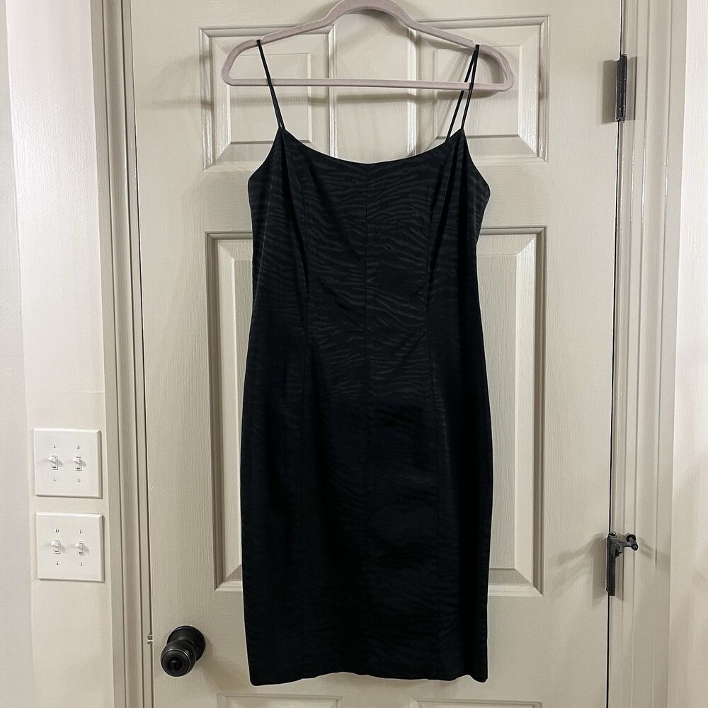 LAUNDRY Sz8 Little Black Dress 90s Spaghetti Strap Zebra Stretch Fitted Bodycon